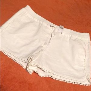 White linen blend drawstring shorts